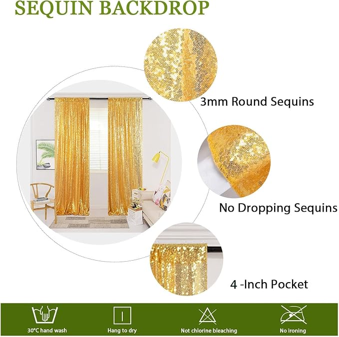 ShinyBeauty Sequin Backdrop 4x10ft Shiny Gold Sequin Curtains 2 Panels Glitter Backdrop Curtains for Parties Photography Background M0511… - Image 6