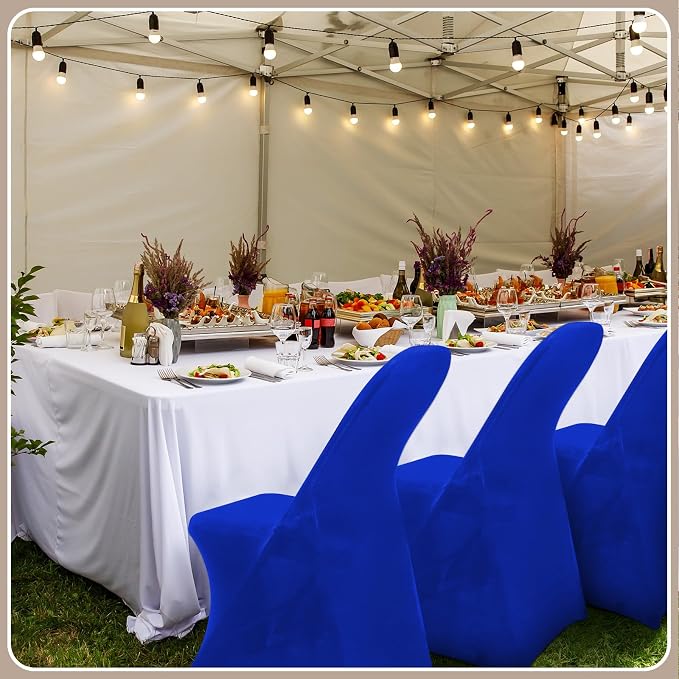 Newwiee 50 Pcs Spandex Chair Covers Bulk - Stretch Folding Flat Front Fitted Universal Chair Protector Pack Removable Washable for Wedding Party Dining Banquet Event (Blue) - Image 6