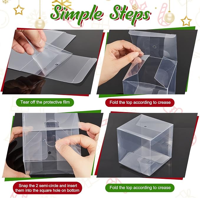 Juexica 200 Pcs Candy Apple Boxes Clear with Hole 4 x 4 x 4 Inch Gift Box Transparent Caramel Apple Boxes Plastic Wrapping Containers for Cookies Chocolate Wedding Thanksgiving Autumn Party Favor - Image 7