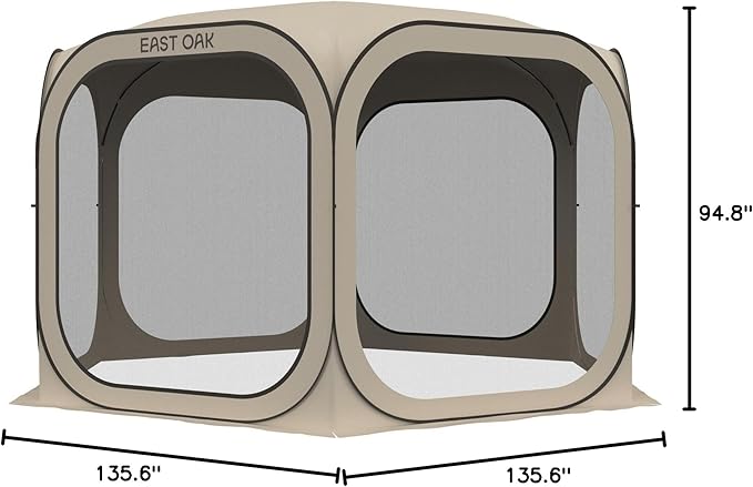 East Oak Screen House Tent Pop-Up, Portable Screen Room Canopy Instant Screen Tent 12 x 12 FT with Carry Bag for Patio, Backyard, Deck & Outdoor Activities, Beige