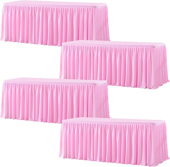 Wish Care 4 Pack Pink Rectangle Table Clothes for 8 Foot Tables, Polyester Fitted Tablecloths 8ft Stretch Table Cover for Wedding, Birthday, Parties, Trade Show, Craft Show - Image 8