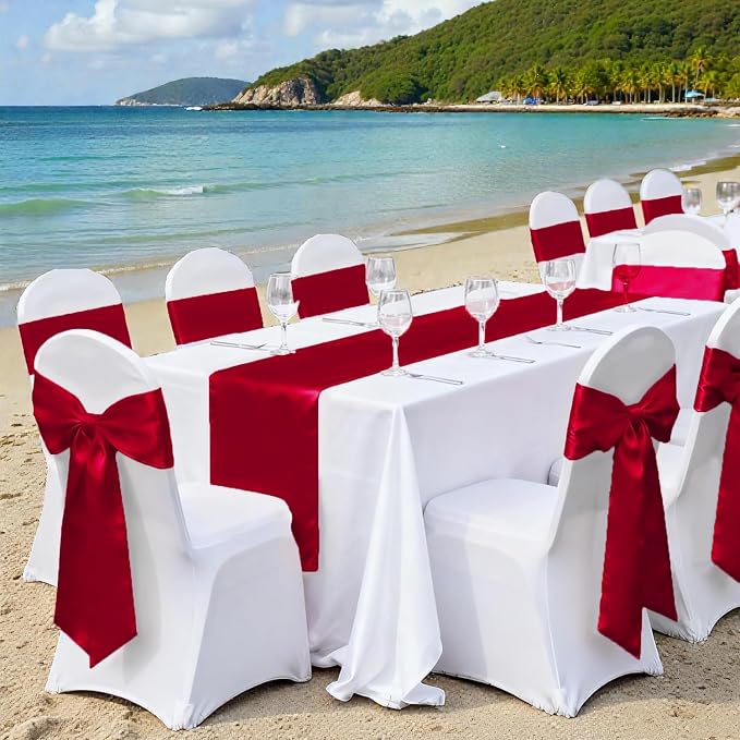 VDS Satin Chair Sashes Chair Cover Back Tie Sateen Bows Ribbon for Wedding Birthday Graduation Engagement Ceremony Event Party Banquet Venue Hotel All Dining Chair Decoration (150PC) (Apple Red) - Image 6