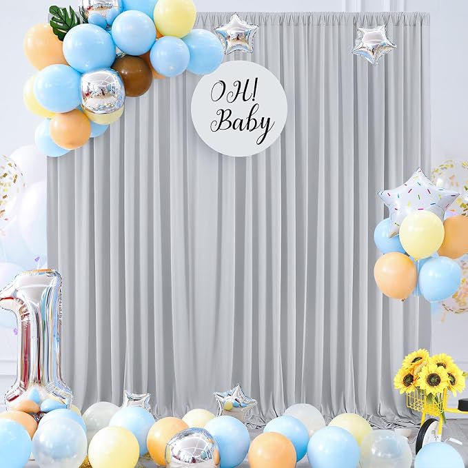 20ft×10ft Silver Grey Wrinkle Free Backdrop Curtains for Parties, 4 Panels 5×10ft Thick&Silky Polyester Silver Photo Backdrop Drapes Curtains for Birthday Party Baptism Photography Home Decor - Image 9