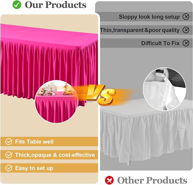 Shillance 2 Pack Hot Pink Table Clothes for 6 Foot Rectangle Tables, Premium Polyester Rectangle Tablecloth Wrinkle Resistant Washable Table Cover for Wedding, Party, Dining,Banquet,Buffet Tables - Image 7