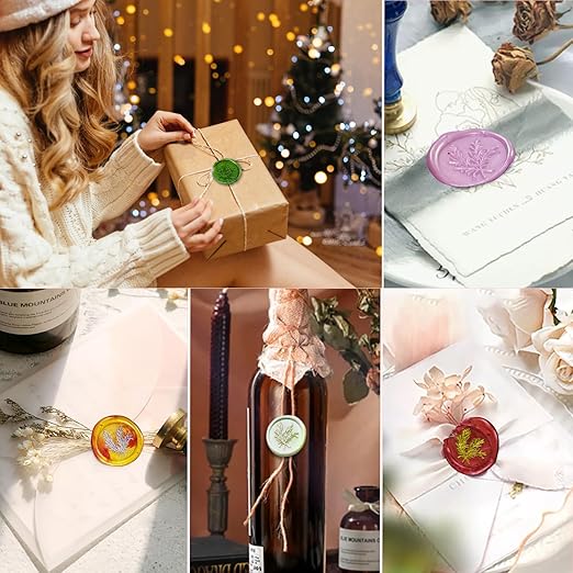Wax Seal Kit, 624 Pcs 24 Colors Sealing Beads, 1 Pcs Stamp,Sealing Wax Warmer, Metallic Pen, 10Pcs Envelope, 8Pcs Tea Candles for Wedding Birthday Gift and DIY Craft