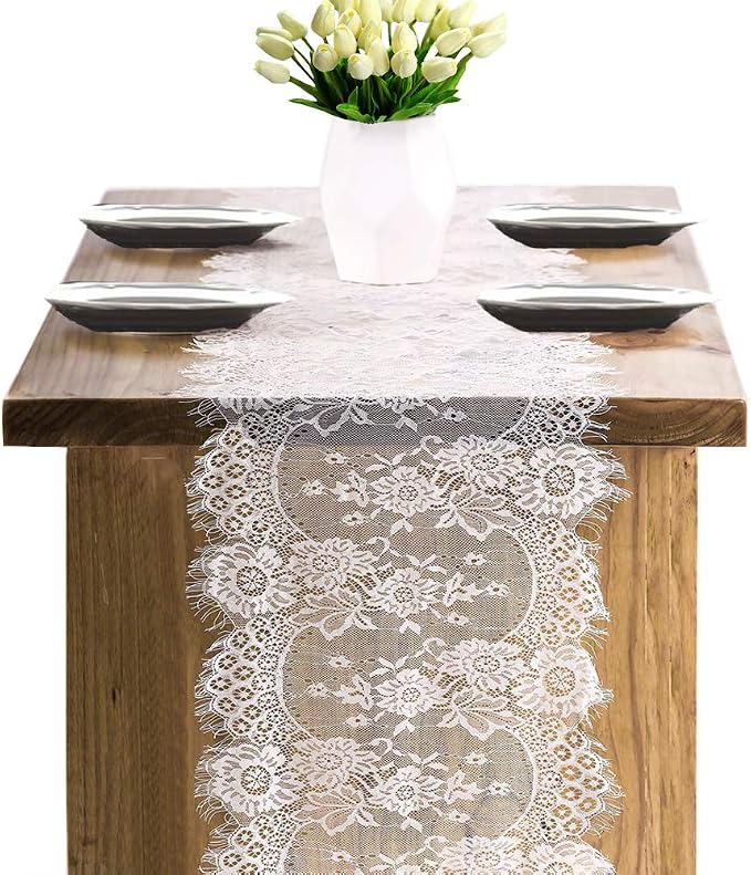 10 Pcs White Lace Table Runner 14 x 120 Inch Vintage Table Runner for Wedding Bridal Shower Baby Shower Party Table Decoration Rustic Rose Embroidered Boho Lace Runners - Image 7