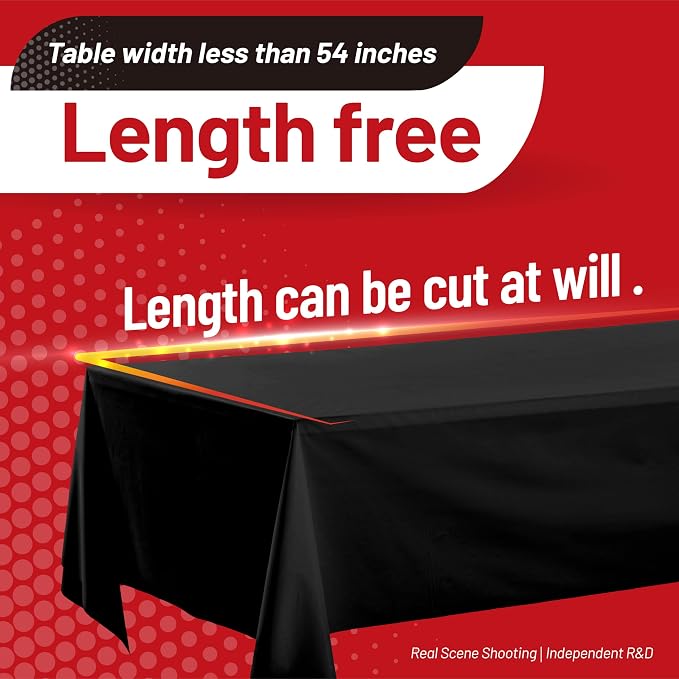 Plastic Tablecloth Roll, 210 Ft x 54 In Black Plastic Table Cloth Roll | Disposable Tablecloth with Cutter PEVA Plastic Table Cover Roll Waterproof Table Cloth for Banquets, Festivals, Parties - Image 9