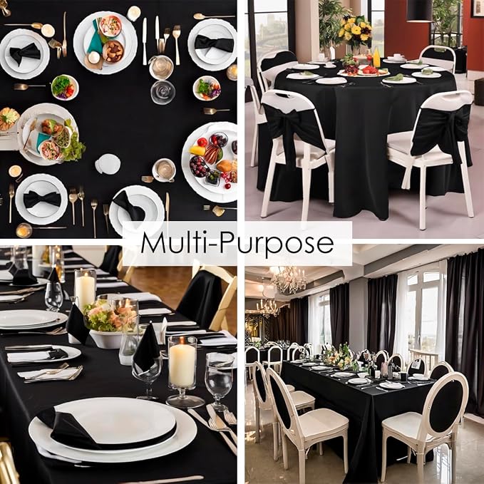 10 Pack 60 x 102 Inch Black Rectangle Tablecloth, Polyester Fabric Washable Table Cloth for Home, Party, Wedding or Restaurant Use - Image 5