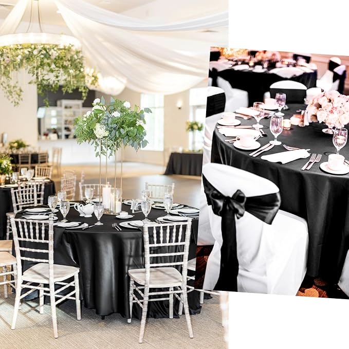 12 Pack 120 Inch Round Satin Tablecloth, Black - Image 9