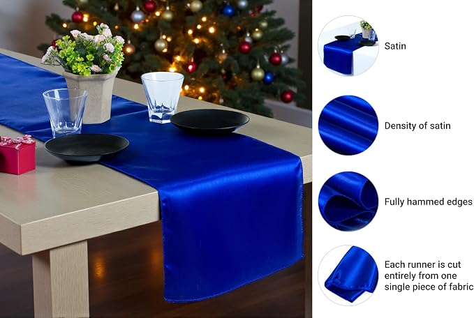 VDS Pack of 20 Satin Table Runners Charmeuse Sateen Silk Centerpiece Cloth Linen for Wedding Birthday Graduation Engagement Ceremony Event Party Banquet Table Decoration (12x108 inch)(Royal Blue) - Image 6