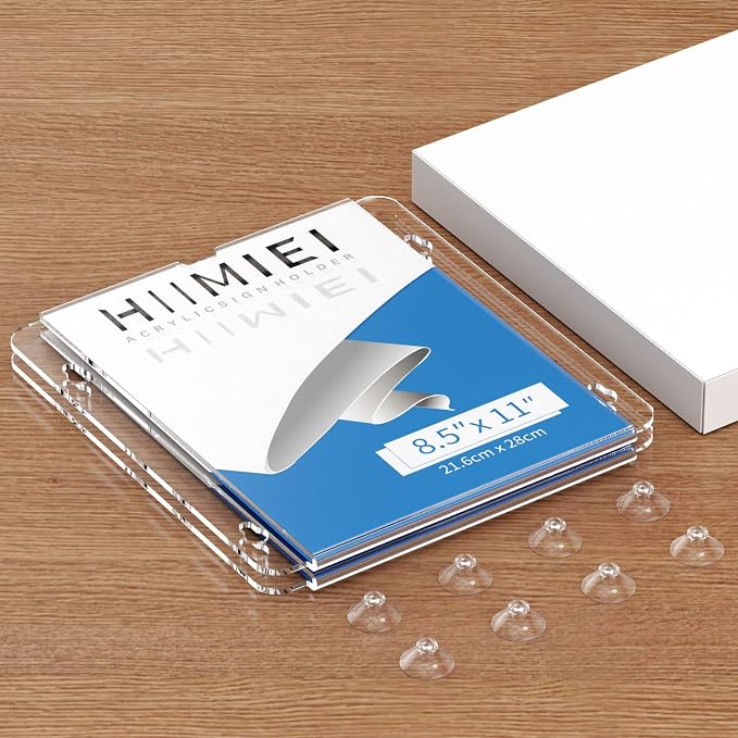 HIIMIEI Acrylic Window Sign Holder with Suction Cup 8.5 X 11, Clear Acrylic Frames Glass Door Wall Mount Advertising Signage Sign Holder for Mall, Office, Home, Store, Restaurant | Clear, Lucite, Wall Mounted, for Mall, Office, Home, Store, Business, R... - Image 7