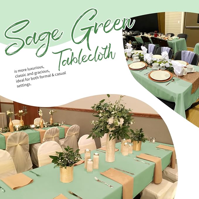 Showgeous 60x102 Inch Sage Green Rectangle Tablecloth 10 Pack Fit 6FT Table | Stain Rectangule Polyester Table Cloth Wrinkle Resistant Washable Fabric Table Covers for Wedding Dining Parties - Image 9
