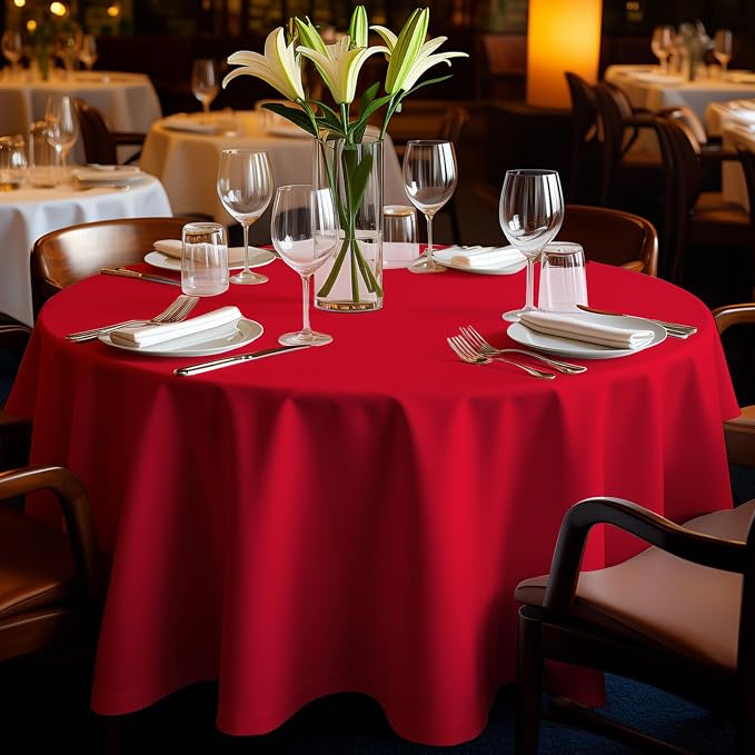 12 Pack Premium Red Plastic Table Cloth -96 Inch Round Tablecloth, Disposable Tablecloth Plastic Table Cover for Parties (12,Red,96" Round) - Image 7