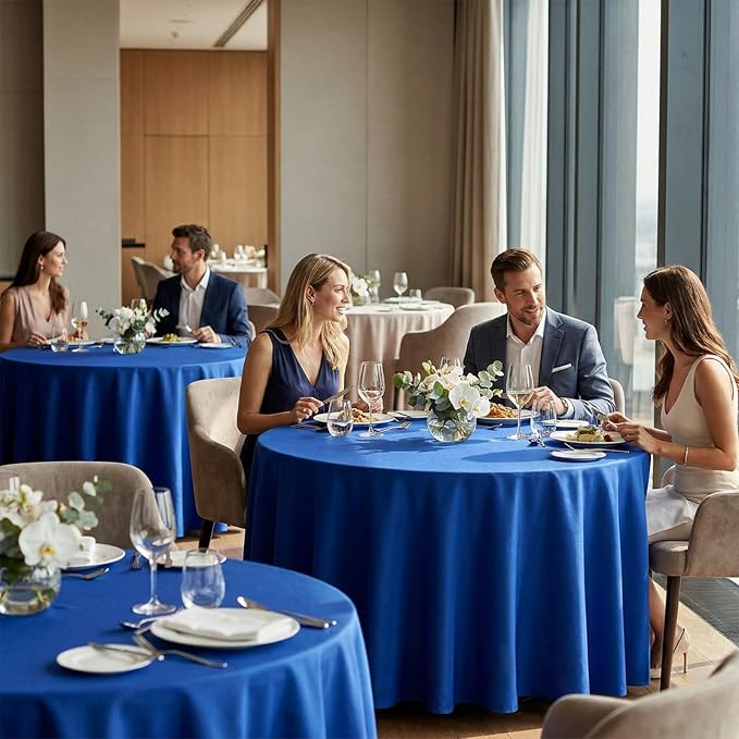 10 Pack Round Tablecloth 120 Inch Royal Blue | For 4Ft-7Ft Round Table, Wrinkle Resistant, Washable Table Cloth, Polyester Fabric, For Party Banquet Wedding Buffet - Image 9
