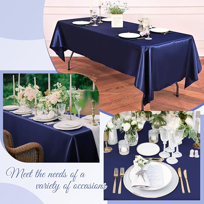 YMHPRIDE 10 Packs Satin Tablecloth 108 x 57 inch Navy Blue Rectangular Tablecloths, Overlay Satin Table Cover Bright Silk Tablecloth Smooth Fabric Table Decoration for Wedding Party Banquet Events