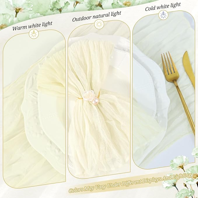 10 Pack Beige Cheesecloth Napkins 20"x20" Boho Washable Cloth Napkins Set of 10 Wrinkled Cheese Cloth Napkins Gauze Dinner Table Napkin for Wedding Party Baby Shower Birthday Decor - Image 7