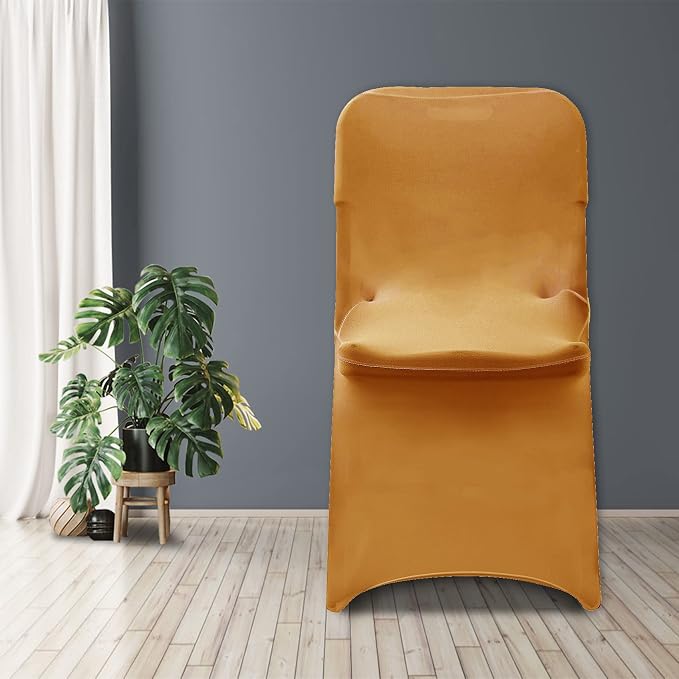 bricia 12 PCS Gold Stretch Spandex Folding Chair Slipcovers, Dining Room Chair Covers Stretch Chair Slipcovers Protector for Wedding, Banquet, and Party - Image 7