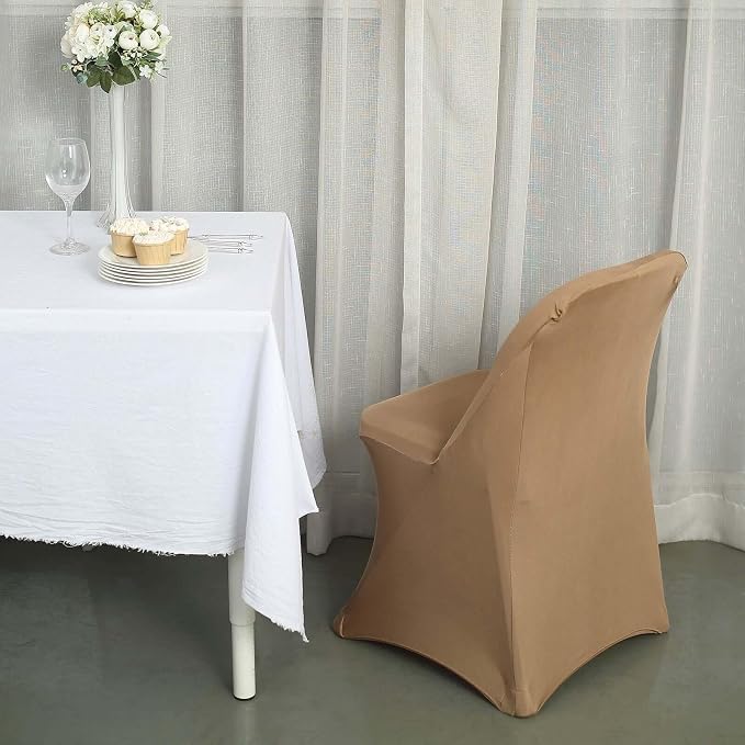 Tableclothsfactory Stretchy Spandex Fitted Folding Chair Cover Dinning Event Slipcover for Wedding Party Banquet Catering - Taupe - Image 9