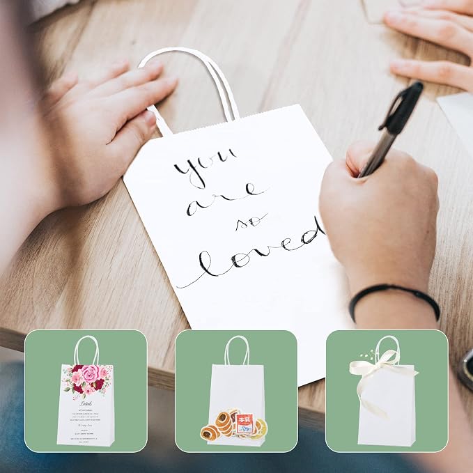 METRONIC Gift Bags 5.25x3.75x8 100Pcs, White Paper Bags with Handles Bulk | Recycled Kraft Paper Bag for Small Business, Heavy Duty Shopping Bag for Birthday Party Favors Retail - Image 9