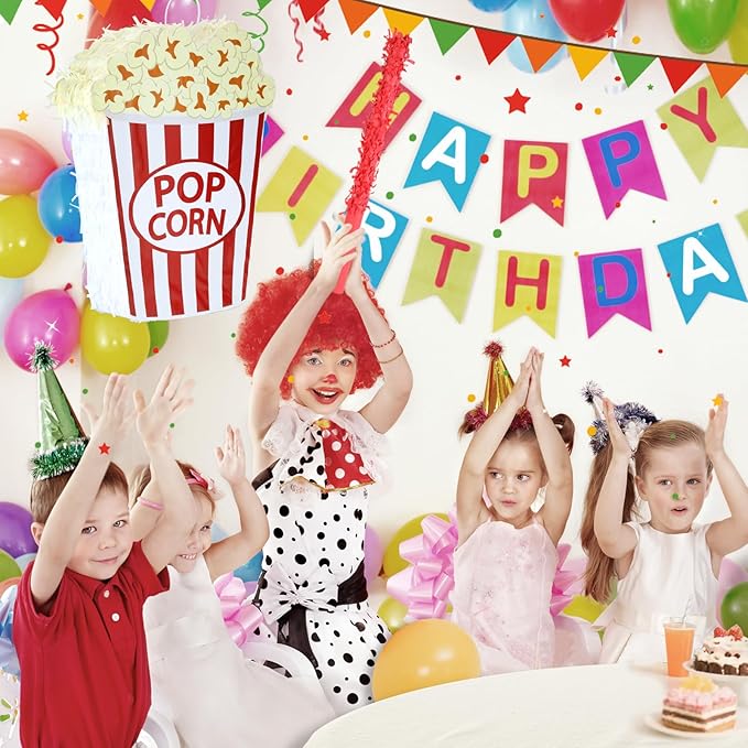 Popcorn Pinatas Bundle with a Blindfold and a Bat(16.5 x 12.5 x 3.5 Inches), Perfect for Fun Kid's Birthday Parties, Cinema Movie Theme Party Decoration Games