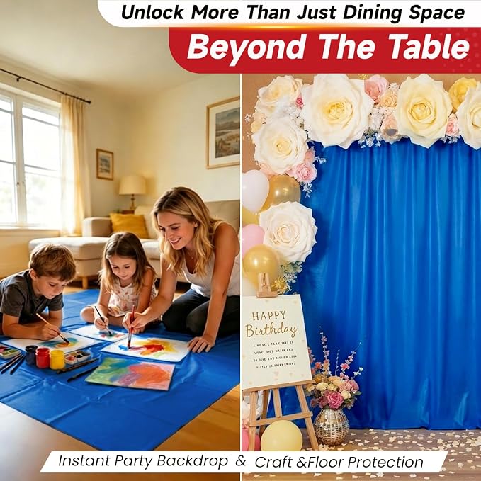 Plastic Table Cloth, Tear Off 110 Ft X 54 In Plastic Table Cloth Disposable | Premium Blue Tablecloth Roll PEVA Plastic Table Cover Roll Tear Off 12 Pcs 54"x110" for Baby Shower, Themed Party, Gathering - Image 9