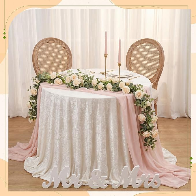 Riceshoot 6 Pcs 26 ft Artificial Eucalyptus Vines Garland with Flowers Faux Floral Greenery Garlands Rose Wreath for Wedding Party Arch Table Decor Backdrop Decorations (Champagne) - Image 6
