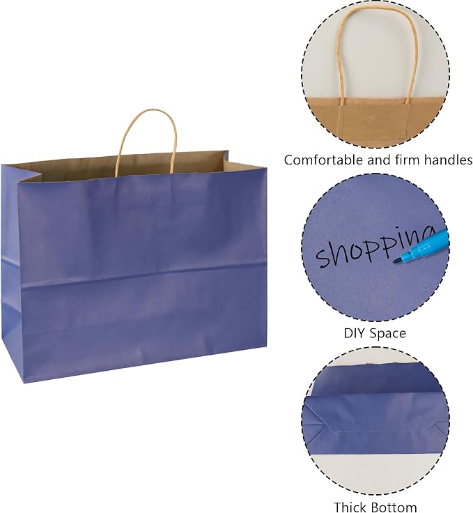 BLEWINDZ 70Pcs Large Paper Bags with Handles, 16x6x12 Inches Dark Blue Paper Shopping Bags for Small Business, Large Kraft Gift Bag Bulk for Grocery Mechandise Retail - Image 6