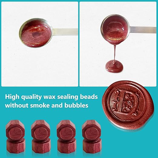 Wax Seal Stamp Kit - Sealing Wax Beads in 24 Colors with Personalized Letter Stamp,Steel Melting Spoon,Tea Candles and Round Molds – Perfect for Wedding Invitations,Envelopes(D)