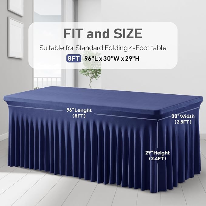 6 Packs Navy Blue Spandex Tablecloths for 8 Foot Rectangle Tables | Wrinkle Free 8ft Fitted Table Cover Stretch Table Cloth Desk Skirt for Weddings Baby Shower Birthday Party Banquet - Image 9