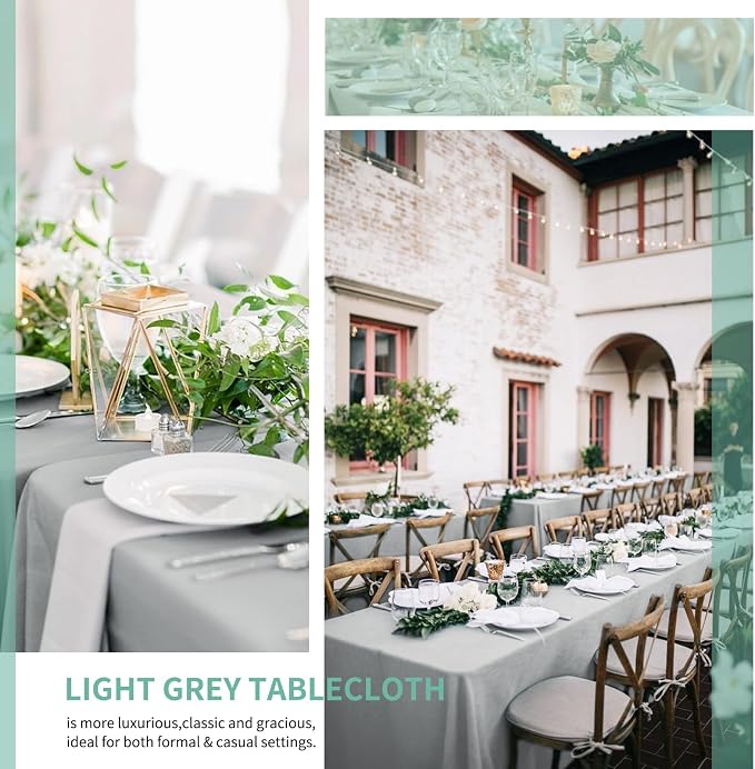 Showgeous 4 Pack Grey Blue Polyester 60x102 Inch Tablecloths | Soft polyester, wrinkle resistant, fade resistant, smooth finish, fine stitching, folded hems, reusable, machine washable - Image 8