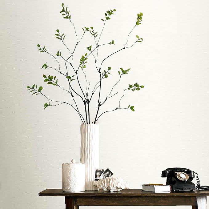 Krissing 3 Pcs Faux Greenery Stems, 37" Tall Fake Ficus Twig Stems Plants Artificial Greenery Stems Branches for Vase Indoor Office Desk Home Spring Table Decor - Image 7