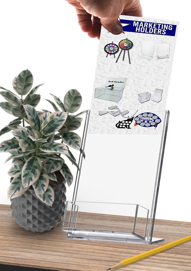 Marketing Holders 12 Pack Acrylic Sign Holder 4" x 6" with 3.5" x 2" Business Card Pocket Slant Back Clear Table Tent for Displaying Promotional Materials at Tradeshows and Expos - Image 7