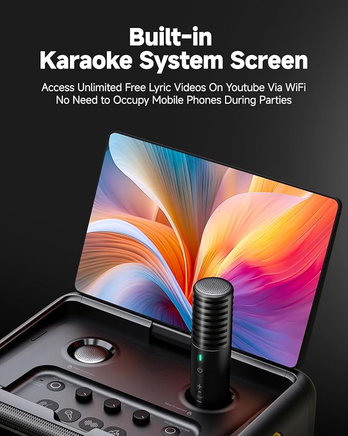 Professional Karaoke Machine for Adults, PA System, 300W Speaker with Built-in Screen with Lyrics Display with Self-Charging 2 Micphones,Support WiFi AUX HDMI for TV Projector