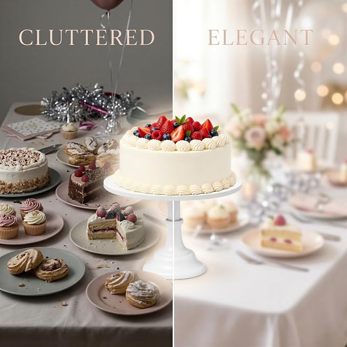 OMISTAR 3 Pcs White Cake Stands, 8" 10" 12" Tiered Cupcake Display Holders, Metal Dessert Serving Trays, Round Pie Pizza Stands for Wedding, Birthday Party, Celebratory Event Decor - Image 7