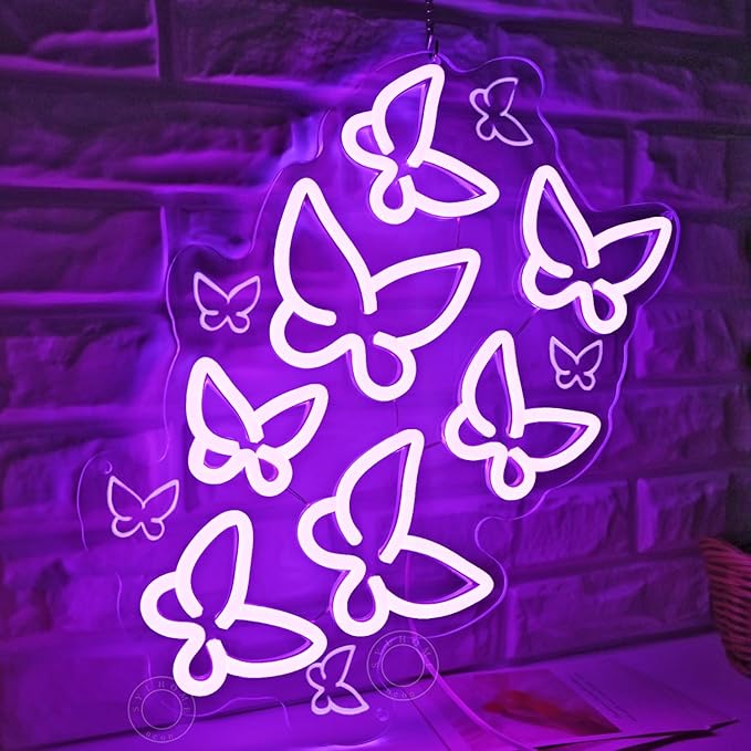 SYLHOME Butterfly Led Neon Light Sign Bedroom Girls Room Kids Room Wall Sign Decor Cute Beauty Salon Birthday Party 15.75" X 10.1" USB