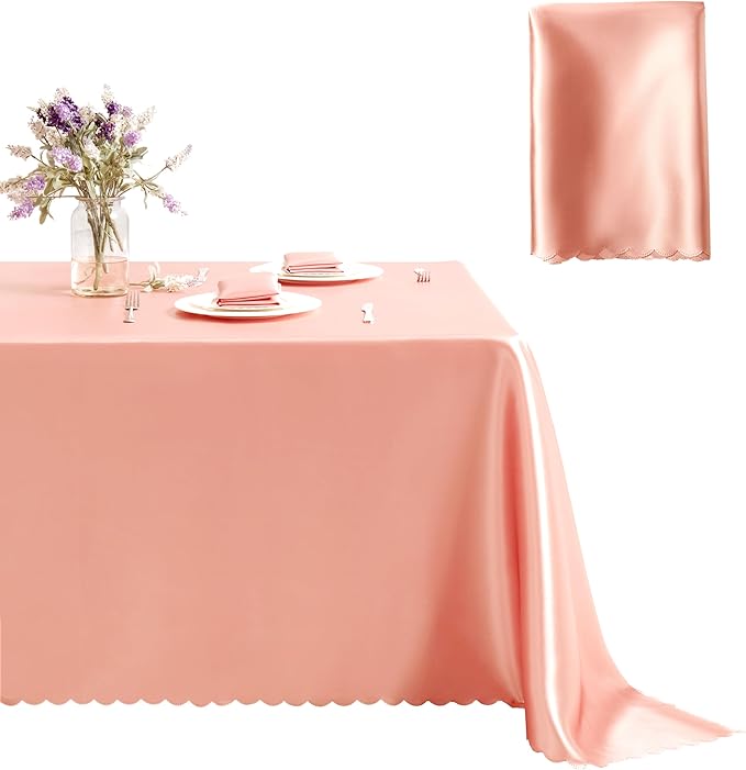 1 Pack Rectangle Satin Tablecloth 60 x 84 Inches Table Cover, Bright Overlay Table Cloth Silky Smooth Fabric Tablecloth Table Decor for Wedding Banquet Table Decoration, Rose Gold