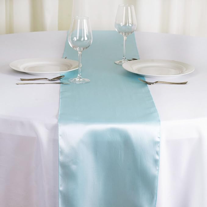 10 pcs 12 x 108 inch Light Blue Satin Table Runners Wedding Table Top Party Supplies Reception Linens Decorations - Image 4