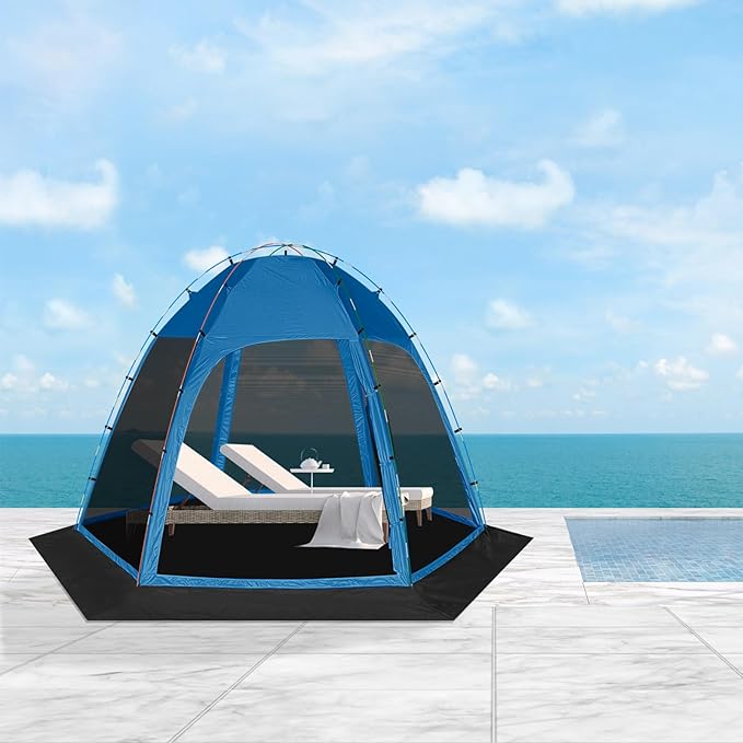 Screen Tent with Removable Floor, Siebwin 11.8'x11.8' Six-Sided Gazebos with Mosquito Netting Sunproof Outdoor Canopy Tent for 6-8 People Family Backyard Party Outside Activities, Blue