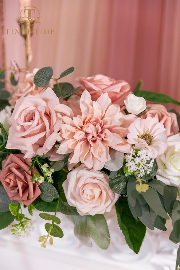 TINGE TIME 9FT Artificial Flower Garland, Handcrafted Eucalyptus Garland with Flowers, Silk Rose Vine for Wedding Decoration Reception Sweetheart Table (Dusty Rose) - Image 8