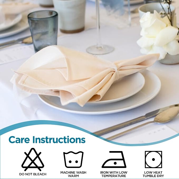 Leading Linens 20 pcs Ivory 20"x20" Polyester Cloth Napkins | Premium, soft, & durable square linen napkins, perfect for weddings, dining, restaurants, & parties. Washable. - Image 6