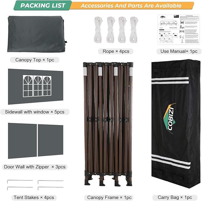 COBIZI Heavy Duty 10x30 Party Tent, Commercial 10x30 pop up Canopy for Parties Waterproof Gazebos with 8 Sidewalls, All Season Wind & Waterproof UPF50+,Stable Thickened Frame