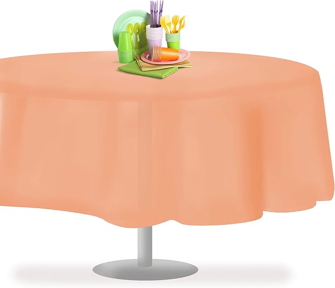 Grandipity Peach 12 Pack Premium Disposable Plastic Tablecloth 84" Inch Decorative Round Table Cover | Plastic table covers, durable disposable tablecloths, fade and tear-resistent table cover for party, event - Image 7