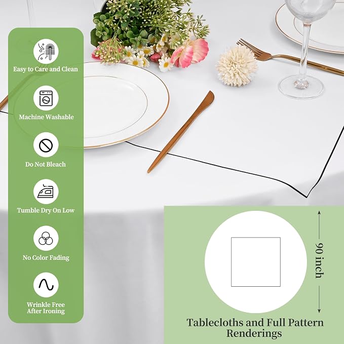 YMHPRIDE White Tablecloth with Geometric Pattern, 90 Inch Round Table Cloth | White Polyester Table Cloth for Round Table, Washable Reusable Square Pattern Tablecloth for Wedding Party Home Picnic - Image 7