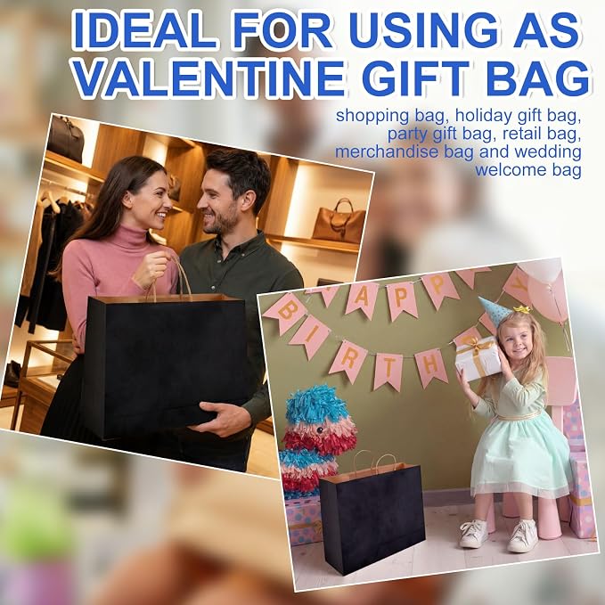 Maitys 12 Pcs 20x16x5 Inch Extra Large Paper Gift Bags with Handles, Black | Kraft Bags for Small Business, Merchandise, Gifts, Shopping, Retail Stores, Birthday Party, Hold Candies, Toys, Gifts, Etc - Image 7