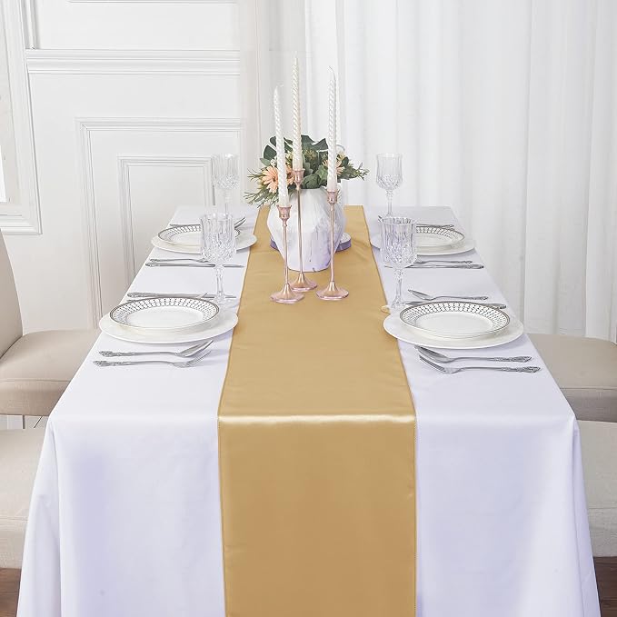 12Pack Table Runner 12 x 108 Inches Satin Silk Table Runner for Wedding, Birthday Party, Banquets, Graduations Decoration, fit Rectange and Round Table-Champagne - Image 7