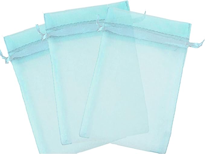 100 Pcs Light Blue 3x4 Sheer Drawstring Organza Jewelry Pouches Wedding Party Favor Gift Bags Candy Bags by Kyezi+Design+and+Craft