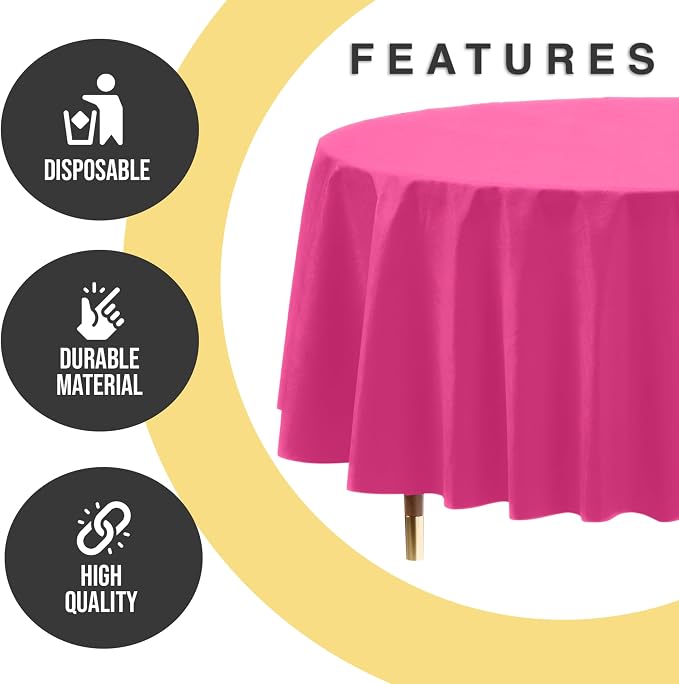 Exquisite Hot Pink Round Tablecloth 84" - 48 Pack | Plastic Tablecloth, Disposable Table Covers Round for Parties, Weddings, Holidays & Party Supplies - Image 7
