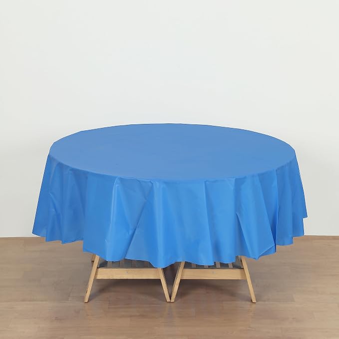Evershine Case of 72 Pack Bulk Heavy Duty Royal Blue Round 84" Plastic Table Covers Tablecloth (Reusable) (Round 84", Royal Blue) - Image 4