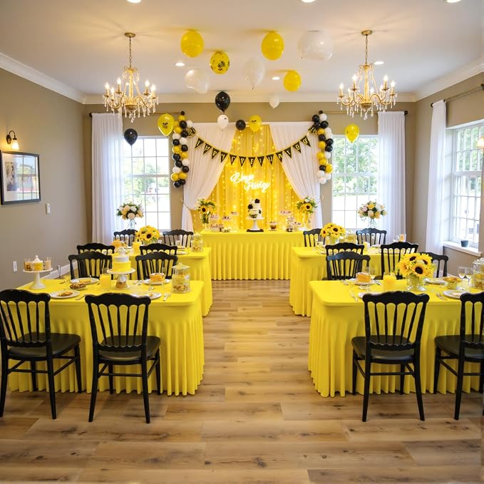 6 Pack Yellow Spandex Tablecloth for 6 Foot Rectangle Tables, Wrinkle Free Fitted Table Cloth Cover 6ft Yellow Stretchy Tablecloths with Skirt for Parties Weddings Birthday Banquet Baby Shower - Image 9