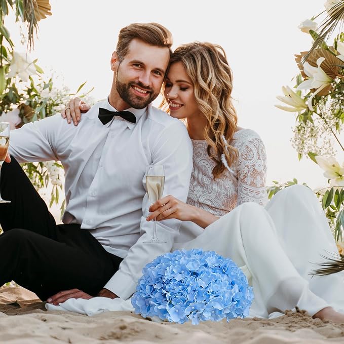 68PCS Blue Hydangea Artificial Flower Heads with 8" Stems, 6.2" Large Faux Hydrangeas Bulk for Wedding Centerpieces, Home Decor, Party, DIY Wreaths - Image 7